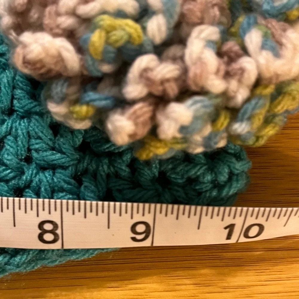 Handcrafted Teal Crochet Beanie with Multicolor Flower